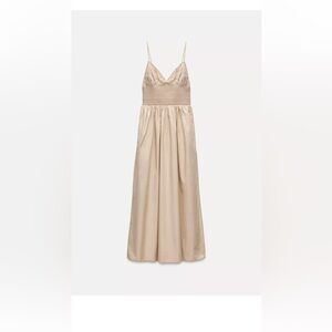 Zara Embroibered Gabardine Beige Maxi Dress Size Medium New With Tags